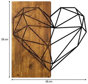 Διακοσμητικό τοίχου Heart Megapap ξύλινο - μεταλλικό χρώμα καρυδί - μαύρο 58x3x58εκ.