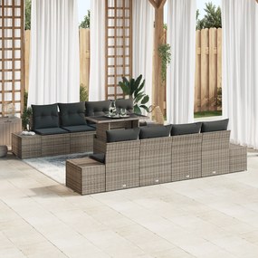 vidaXL Σετ Σαλονιού Κήπου 9 Τεμαχίων με Μαξιλάρια Γκρι Πολυ Ρατάν