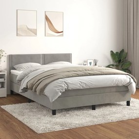 vidaXL Κρεβάτι Boxspring με Στρώμα Ανοιχτό Γκρι 140x190 εκ. Βελούδινο