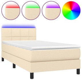 vidaXL Κρεβάτι Boxspring με Στρώμα &amp; LED Κρεμ 90x200 εκ. Υφασμάτινο