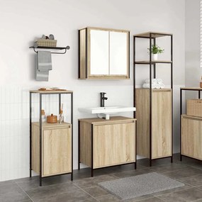 vidaXL Σετ Επίπλων Μπάνιου με ράφι 3 pcs Βελανιδιά Σονομά και Μαύρο