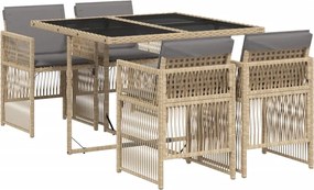 vidaXL Σετ Τραπεζαρίας Κήπου 5 τεμ. Μικτό Μπεζ Συνθ. Ρατάν &amp; Μαξιλάρια