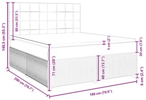 Κρεβάτι Boxspring με Στρώμα Ανοιχτό Γκρι 180x200 εκ. Βελούδινο - Γκρι