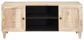 vidaXL Ντουλάπι TV με ράφι Λευκό 105 x 33 x 46 εκ Μασίφ ξύλο μάνγκο