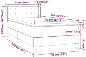 vidaXL Κρεβάτι Boxspring με Στρώμα Σκούρο Καφέ 90x200 εκ. Υφασμάτινο