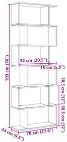 Βιβλιοθήκη/Διαχωριστικό Χώρου 6 Επ. Μαύρο 70x24x193εκ. Επ. Ξύλο - Μαύρο