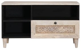 vidaXL Ντουλάπι TV με συρτάρι Λευκό 80 x 33 x 46 εκ Μασίφ ξύλο μάνγκο