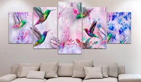 Πίνακας - Colourful Hummingbirds (5 Parts) Wide Violet 100x50