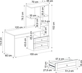 Γραφείο εργασίας Mantra Megapap χρώμα ανθρακί 155x60x152εκ.