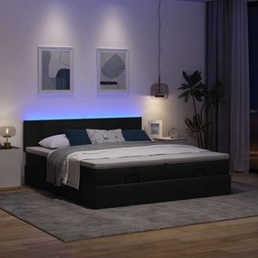 VidaXL Οθωμανικό κρεβάτι με στρώματα & LEDs Μαύρο 200x200cm ύφασμα