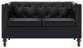 vidaXL Καναπές Διθέσιος Chesterfield Μαύρος από Συνθετικό Δέρμα