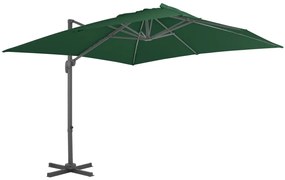 vidaXL Ομπρέλα Κρεμαστή Πρόβολος Πράσινη 400x300εκ. με Ιστό Αλουμινίου