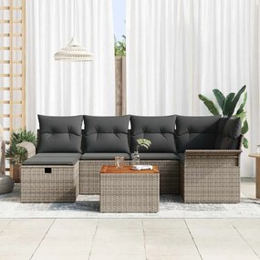 vidaXL Σετ Καναπέ Κήπου με μαξιλάρι 7 pcs Γκρι Πολυ ράταν