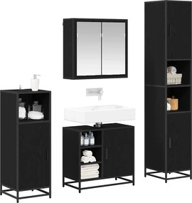 vidaXL Σετ Επίπλων Μπάνιου με ράφι 4 pcs Μαύρη Οξυά Επεξεργασμένο ξύλο