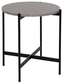 SIDE TABLE  MDF GREY MARBLE-BLACK METAL BASE Φ50x55Hcm.