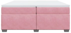 vidaXL Κρεβάτι Boxspring με Στρώμα Ροζ 200x200 εκ. Βελούδινο