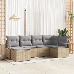 vidaXL Σετ Καναπέ 6 Τεμαχίων Κήπου με Μαξιλάρια Μπεζ Πολυ Ρατάν