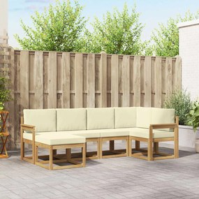 vidaXL Σειρά Καναπέ Εξωτερικού 6 pcs Λευκό και Κρεμ Πολυεστέρας