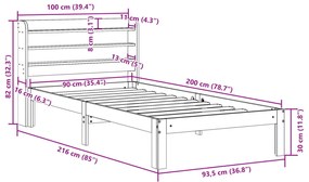 Σκελετός Κρεβ. Χωρίς Στρώμα Καφέ Κεριού 90x200 εκ Μασίφ Πεύκο - Καφέ