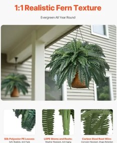 VEVOR Artificial Boston Fern Large Plastic Fern 88 Branches Indoor Outdoor Decor
