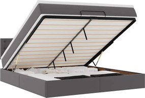 VidaXL Οθωμανικό κρεβάτι με στρώματα & LEDs Γκρι Faux Leather