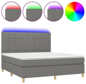 Κρεβάτι Boxspring με Στρώμα &amp; LED Σκ.Γκρι 180x200 εκ Υφασμάτινο - Γκρι