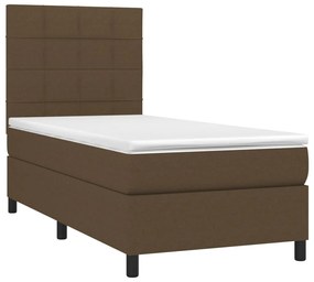 vidaXL Κρεβάτι Boxspring με Στρώμα &amp; LED Σκ.Καφέ 90x200 εκ. Υφασμάτινο