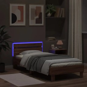 vidaXL Πλαίσιο Κρεβατιού με Κεφαλάρι και LED Καφέ δρυς 90 x 200 εκ.