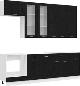 vidaXL Μονάδα κουζίνας LYON 8 pcs Μαύρη Δρυς Επεξεργασμένο Ξύλο