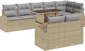 vidaXL Σετ Καναπέ Κήπου με μαξιλάρι 9 pcs Μπεζ Πολυ ράταν