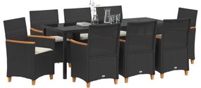 vidaXL Σετ τραπεζαρίας κήπου 9 κομματιών  με μαξιλάρια Μαύρο Πολυ ρατάν