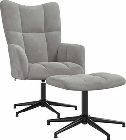 vidaXL Πολυθρόνα Relax Ανοιχτό Γκρι Βελούδινη με Σκαμπό