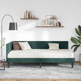 vidaXL Κρεβάτι Γωνίας με στρώμα Σκούρο πράσινο 90 x 200 cm Βελούδο
