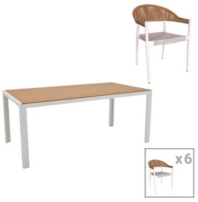 Dining table Nares-Elation A set of 7 white aluminum and plywood in a natural shade 180x90x72.5cm 180x90x72.5 εκ.