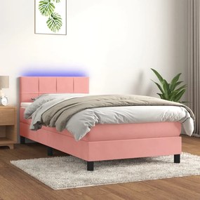Κρεβάτι Boxspring με Στρώμα &amp; LED Ροζ 80 x 200 εκ. Βελούδινο - Ροζ