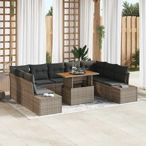 vidaXL Σετ Κήπου Καναπέ 10 Τεμαχίων Με Μαξιλάρια Γκρι Πολυ Ράτανα