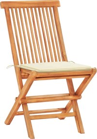 vidaXL Σετ Επίπλων Mπιστρό 3 τεμ. Μασίφ Ξύλο Teak με Κρεμ Μαξιλάρια
