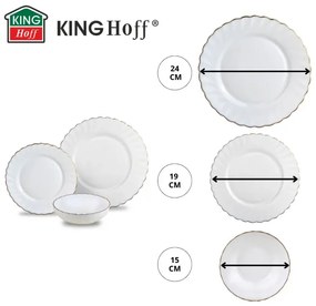 Kinghoff KH 1921 σερβίτσιο δείπνου, 18 τεμάχια, Για 6 άτομα, Οπαλ γυαλί, Λευκό/Σπαντέξ