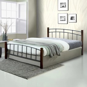 Κρεβάτι διπλό Mandy καρυδί rubberwood-μαύρο μέταλλο 140x190εκ 155x200x94 εκ.