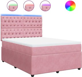 vidaXL Κρεβάτι Boxspring με Στρώμα Ροζ 140x190 εκ. Βελούδινο