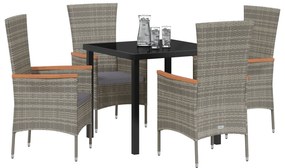 vidaXL Σετ Δείπνου 5 τεμαχίων  με Μαξιλάρια Γκρι Poly Rattan