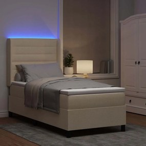 vidaXL LED Κρεβάτι με βάθρο με στρώμα Κρεμ 90 x 200 cm ύφασμα