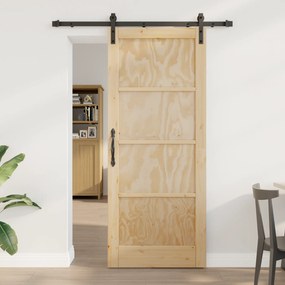 vidaXL Συρόμενη Πόρτα με Σετ Εξαρτημάτων 83x202 εκ. Στερεό Ξύλο Πεύκου