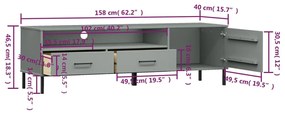 Έπιπλο Τηλεόρασης OSLO Γκρι Μασίφ Ξύλο Πεύκου με Μετ. Πόδια - Γκρι