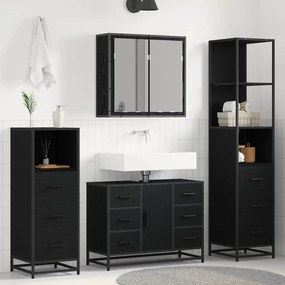 vidaXL Σετ Επίπλων Μπάνιου με ράφι 4 pcs Μαύρη Οξυά Επεξεργασμένο ξύλο