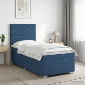 vidaXL Κρεβάτι box spring με στρώμα Μπλε 90 x 200 cm Ύφασμα
