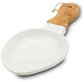 Πιατέλα Σερβιρίσματος Με Χερούλι 10-263-017 32cm White-Natural Nava Porcelain,Bamboo