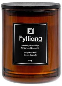 ΑΡΩΜΑΤΙΚΟ ΚΕΡΙ Fylliana FL6478 "ΣΑΝΔΑΛΟΞΥΛΟ &amp; ΓΙΑΣΕΜΙ" ΣΕ ΓΥΑΛΙΝΟ ΒΑΖΑΚΙ 105gr ΚΑΙ ΣΥΣΚΕΥΑΣΙΑ ΔΩΡΟΥ ΚΑΦΕ ΧΡΩΜΑ 6.3x7.8εκ 394-125-001
