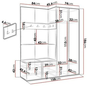 Σετ διαδρόμου Hartford 266, 186x158x46cm, 77 kg, Γραφίτης, Πλαστικοποιημένη μοριοσανίδα, Ταπισερί, Εντοιχισμένη, Τοίχου | Epipla1.gr