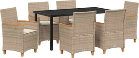 vidaXL Σέτ φαγητού για κήπο 7 pcs Μπεζ συνθετικό ρατάν